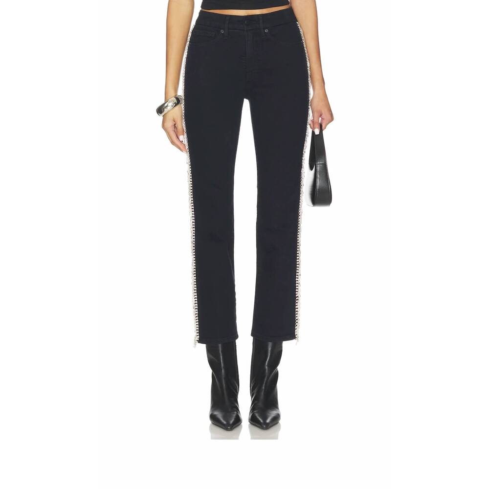 NEW GOOD AMERICAN good legs straight diamond jeans in black